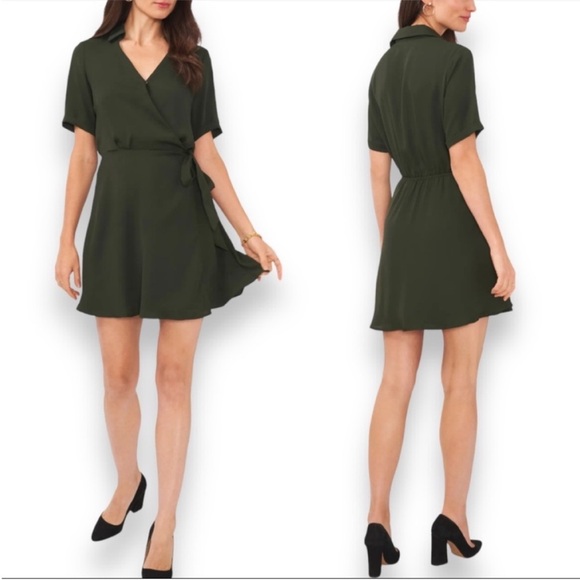 Vince Camuto Dresses & Skirts - NWT Vince Camuto Collared Satin Wrap Dress In Color Green Size Medium